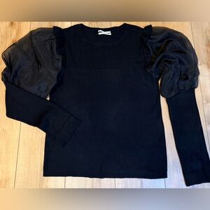 Anthropologie Organza Puff Sleeve Pointelle Sweater 
Size L